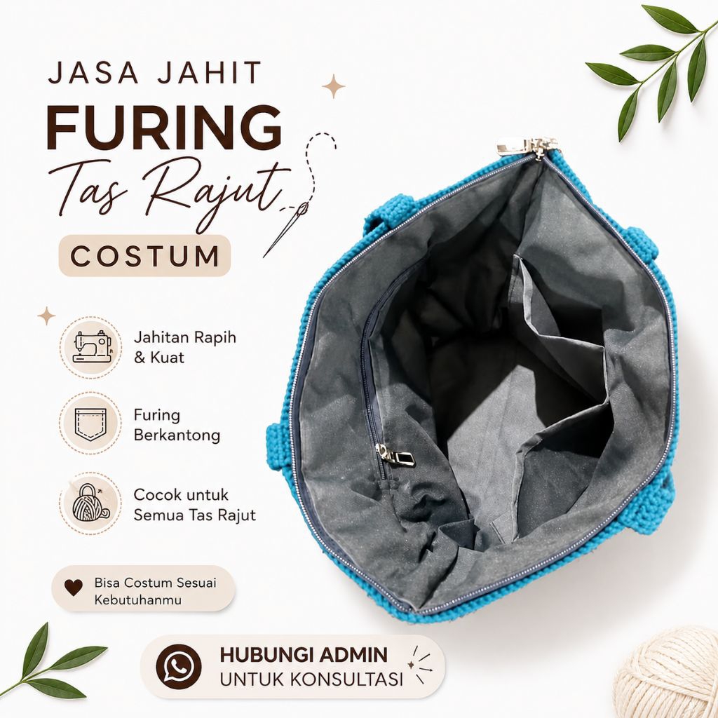 Jasa Jahit Furing Tas dompet rajut inner furing tas rajut crochet