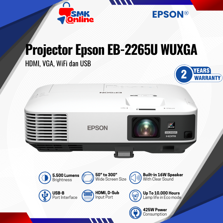Proyektor EPSON EB-2265U EB2265U EB 2265U 2265 U WUXGA Projector 5500 Lumens Berkualitas 3LCD Garans