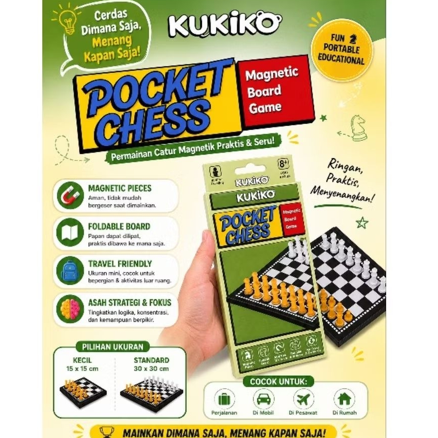 Catur Mini | Portable Chess | Catur Kecil Magnet | Pocket Chess | Catur Saku Lipat | Magnetic Chess