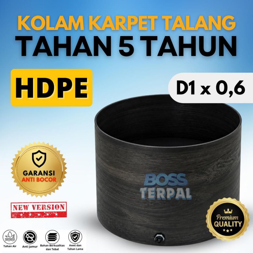 Kolam Bulat Tanpa Rangka HDPE 500 Mikron - Terpal Kolam D1xT0.6 HDPE