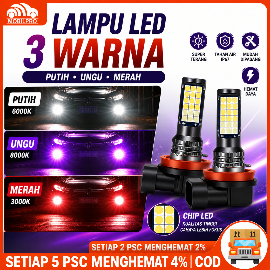 2Pcs 24Led LED FOGLAMP 3 WARNA H8 H11 H16 AVANZA XENIA CALYA SIGRA AGYA AYLA ERTIGA JAZZ BRIO ROCKY 