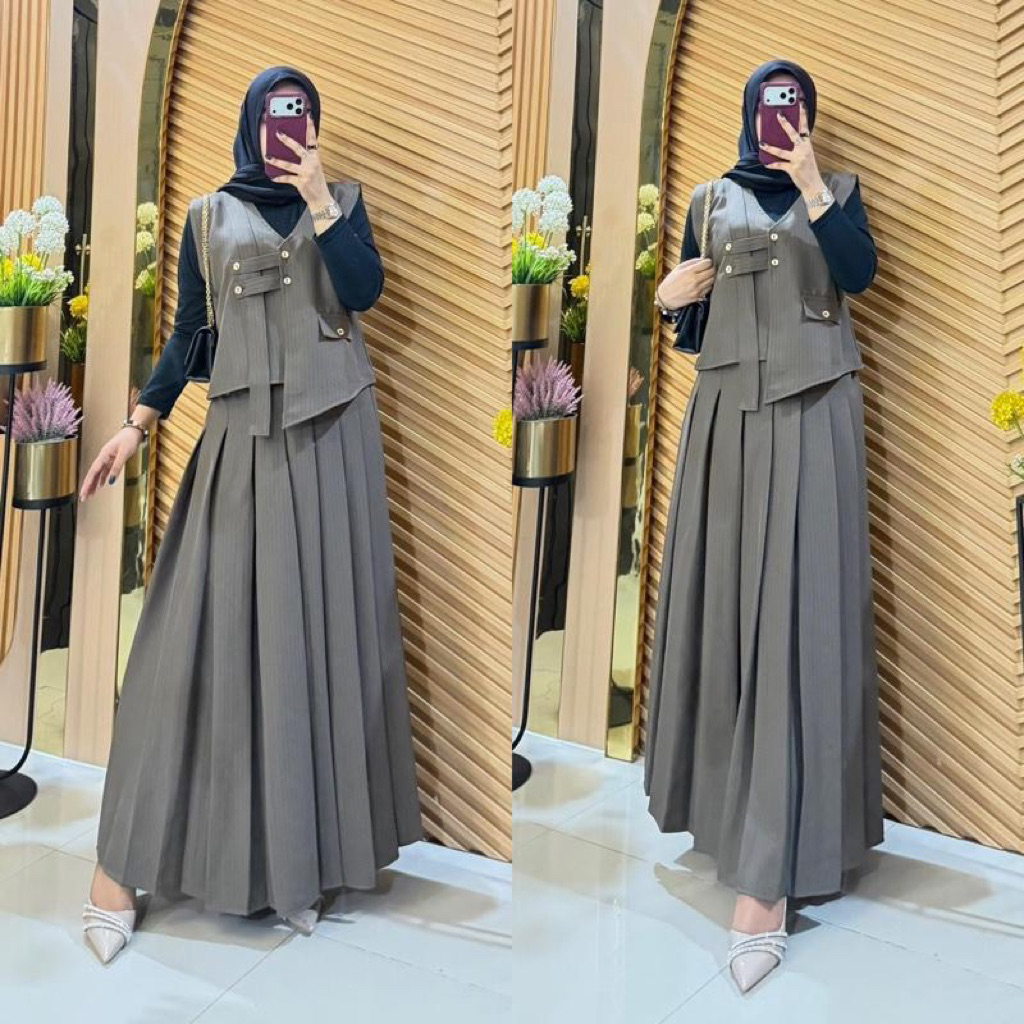 OOTD - Setelan Celana & Setelan Rok Vest Motif Salur-Salur Vesya