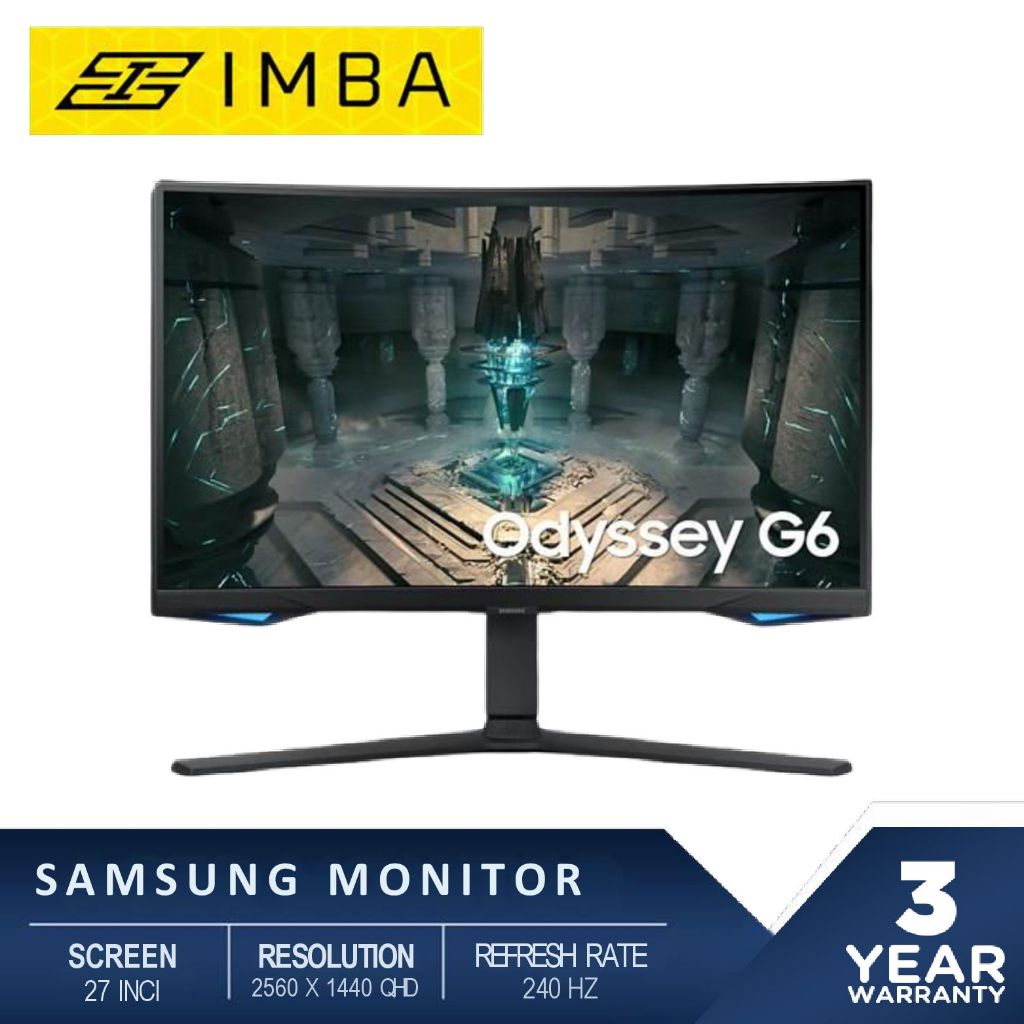 SAMSUNG ODYSSEY CURVED SMART GAMING MONITOR 27 INCH G6 G65B IPS QHD 1440P 1MS TIZEN OS WIFI 240HZ HD
