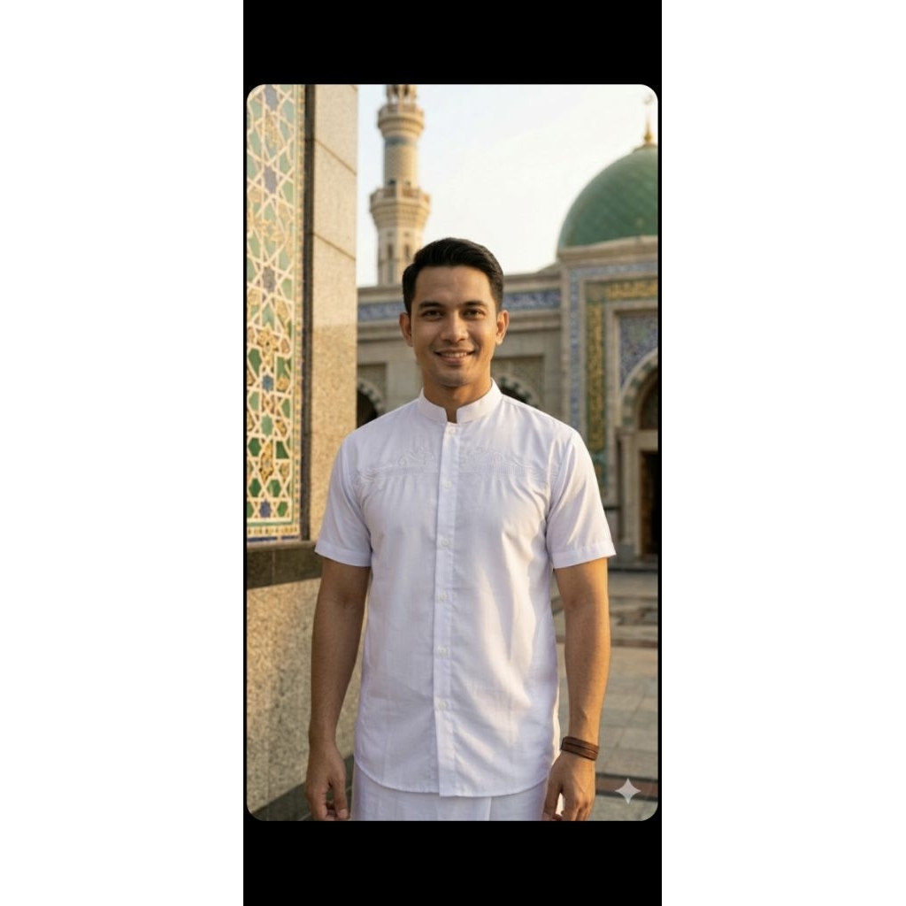 Baju Muslim Pria Baju Koko Kemeja Koko Pria Muslim Putih Bordir Putih Bersih Lengan Pendek Terbaru