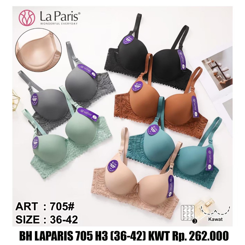 BH LaParis 705| Bra Polos Pakai Kawat Cup Besar Style Renda Kait 3 Busa tipis