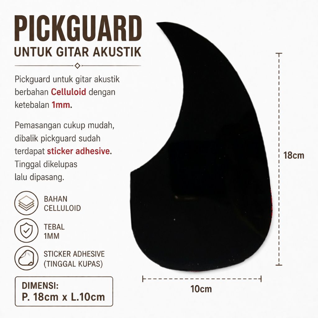 Celluloid Pickguard Gitar Akustik Drop Shape Hitam