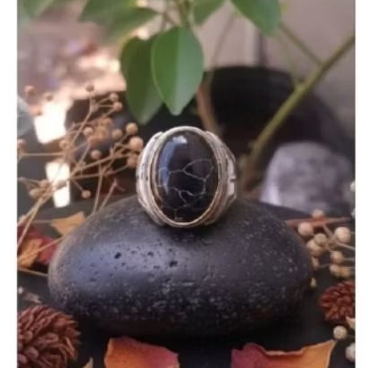 cincin batu akik pirus hitam mesir bukan situbondo urat putih ring monel tanam