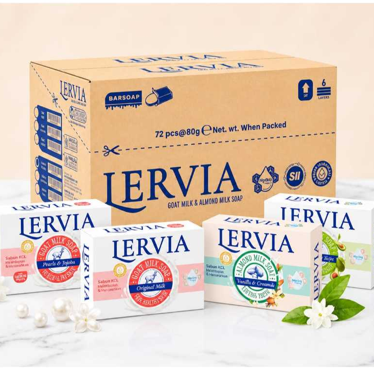1 Dus (isi 72pcs) Sabun Lervia 80gr Sabun Mandi Susu Mencerahkan Kulit / Sabun Mandi Lervia Batang 1