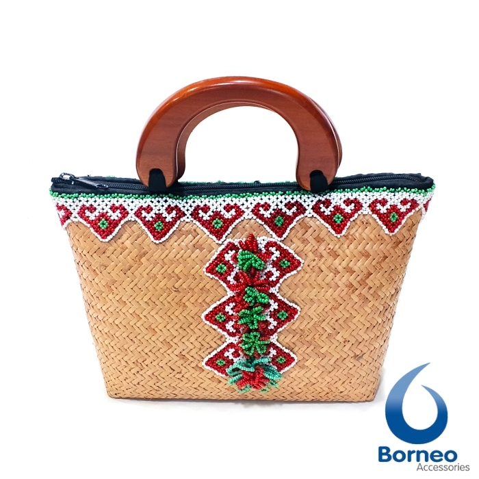Tas Handbag Anyaman Bamban Gagang Kayu Manik Dayak Etnik Kalimantan