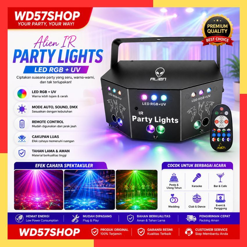 Lampu Disco Sorot Laser LED Proyektor RGB DMX512 Remote Kontrol Warna Wani Lighting Efek Cahaya Deko