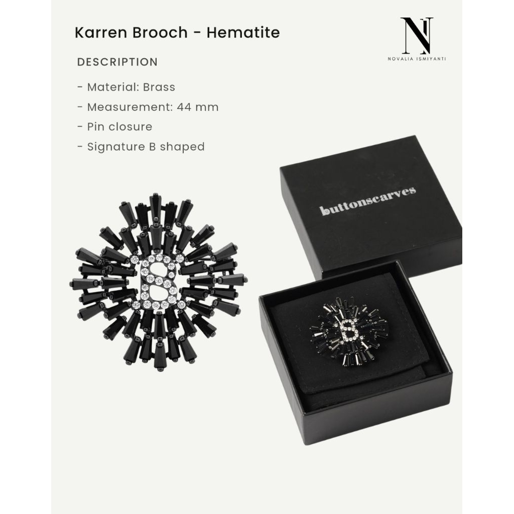 NEW Buttonscarves Karren Brooch Hematite