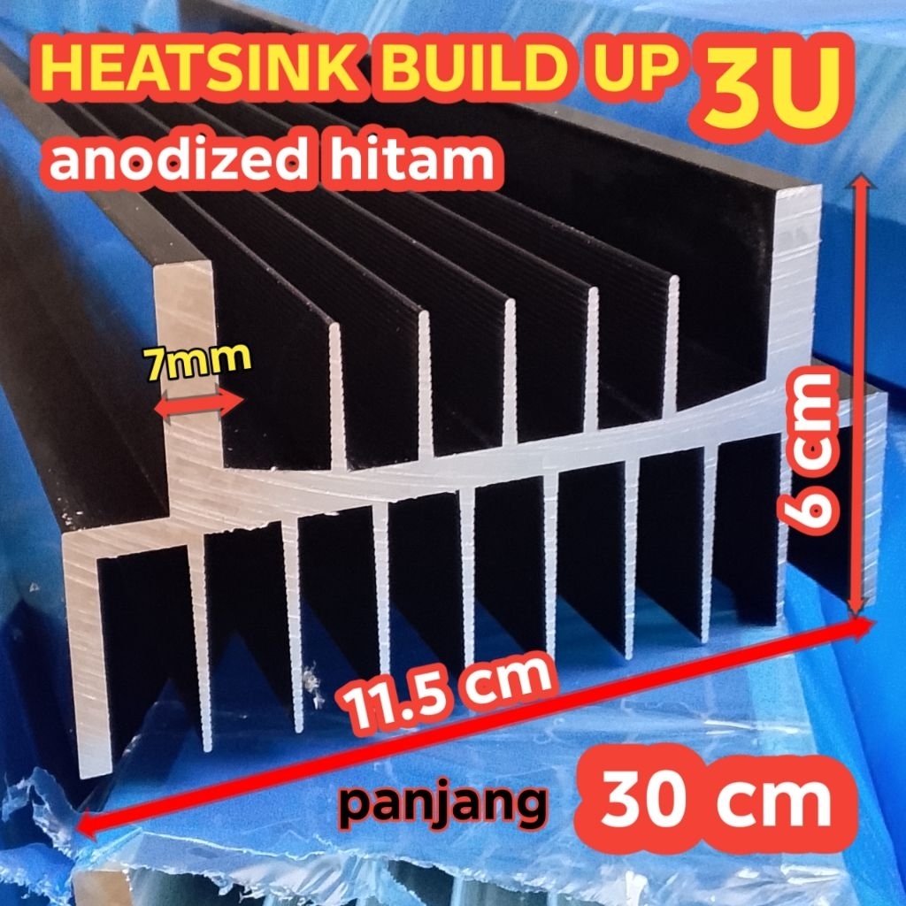 heatsink pendingin transistor final 3U warna hitam tebal 7 mm panjang 30cm