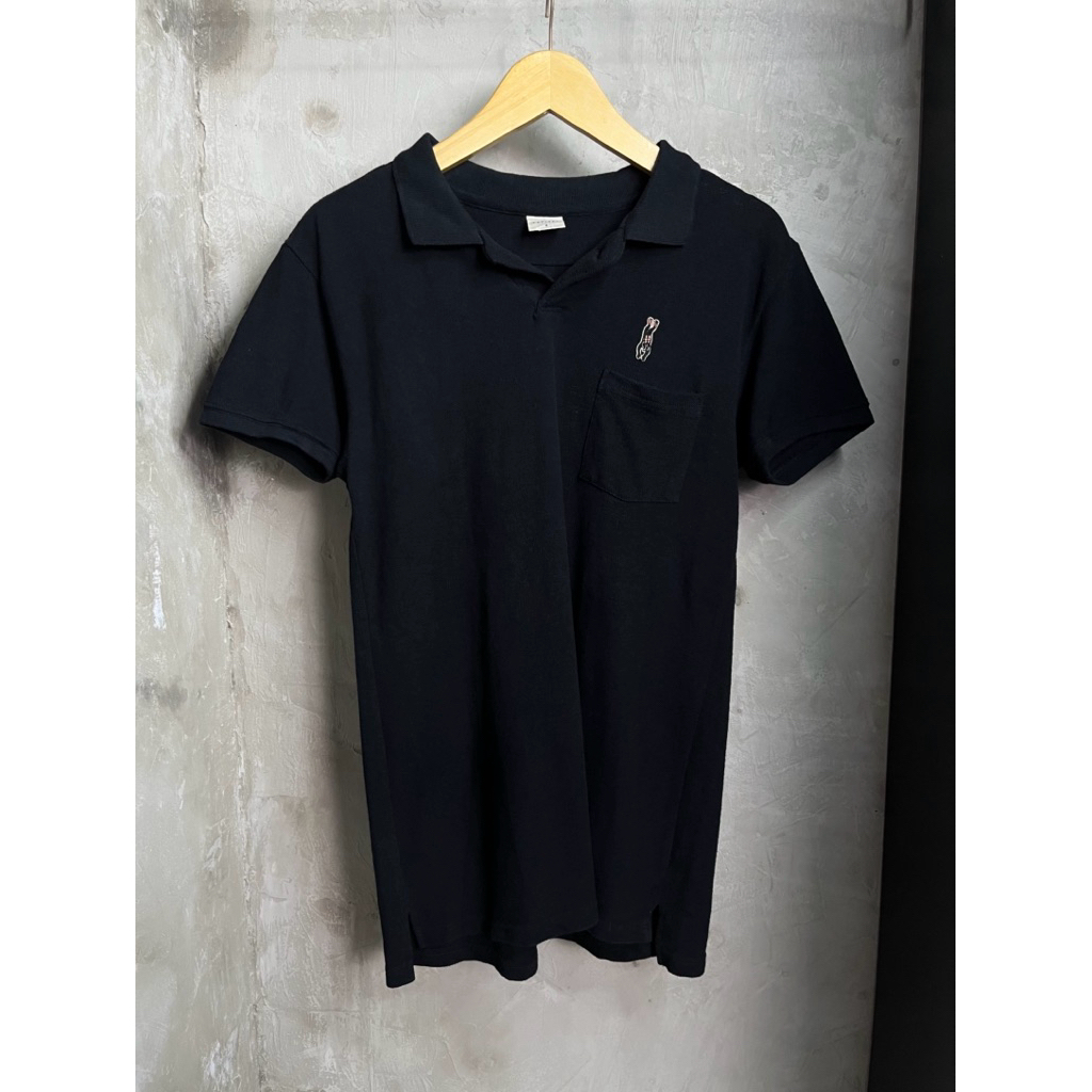 Kapital Inc Black Polo Shirt Ski Logo Embroidery