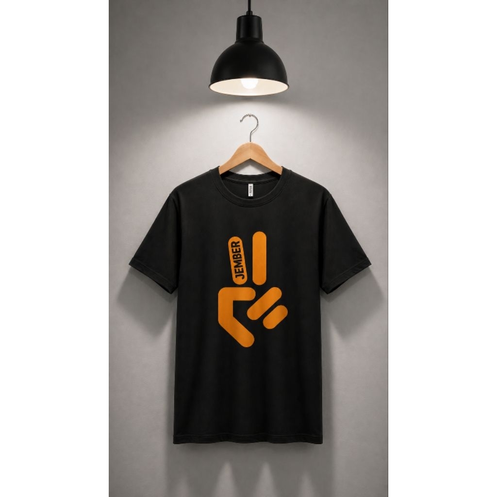Kaos Jember Peace Tangan Oranye "JEMBER". Cotton Combed 24s. untuk Pria