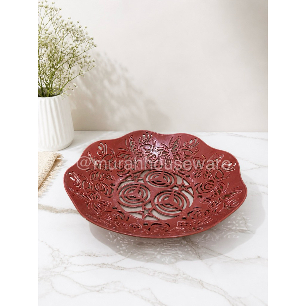 PIRING ROTAN BUNGA MAWAR / PIRING BUAH ROTAN MOTIF BUNGA UKIR / PIRING ANYAMAN ROTAN UKIR / PIRING S