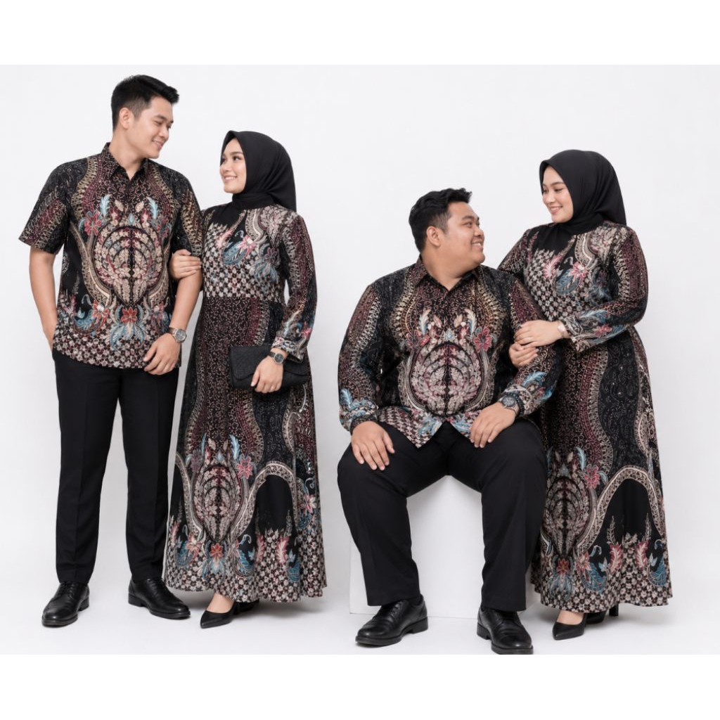 BAJU COUPLE GAMIS BATIK ABU ABU SIZE M L XL XXL BIG SIZE