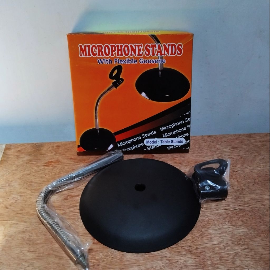 Stand Mic Meja Spiral Chrome + Holder Mic - Stabil &Fleksibel