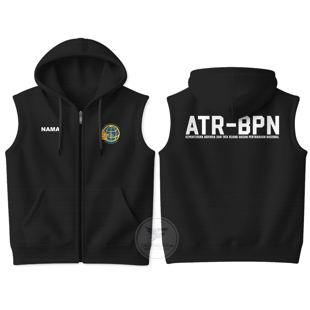Rompi Vest Hoodie Zipper ATR-BPN Cotton Fleece Premium Costum Nama