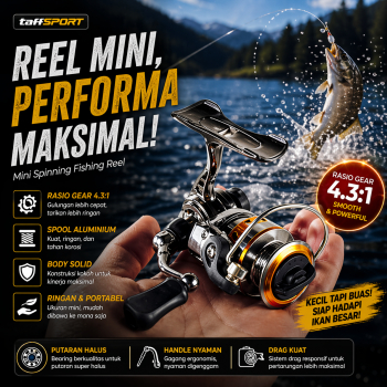 TaffSPORT Reel Pancing Mini Spinning Fishing Reel MN100 - Black