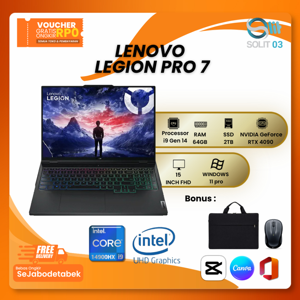 Lenovo Legion Pro 7 i9-14900HX RAM 64GB SSD 2TB RTX 4090 16” 240Hz Win 11 Gaming Laptop Premium