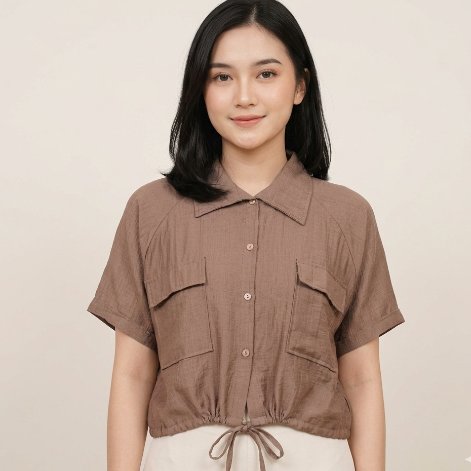 KEMEJA OVERSIZE POLOS WANITA / KEMEJA OVERSIZE PENDEK POLO LINEN WANITA - PL43