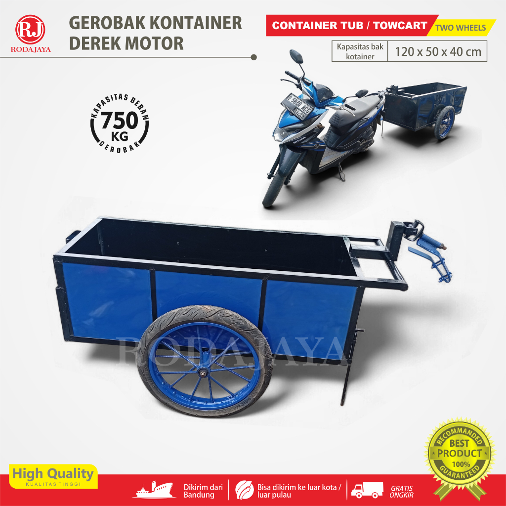Gerobak kontainer derek motor ukuran 120x50x40 cm / gerobak sampah derek / TOW CART container / cran