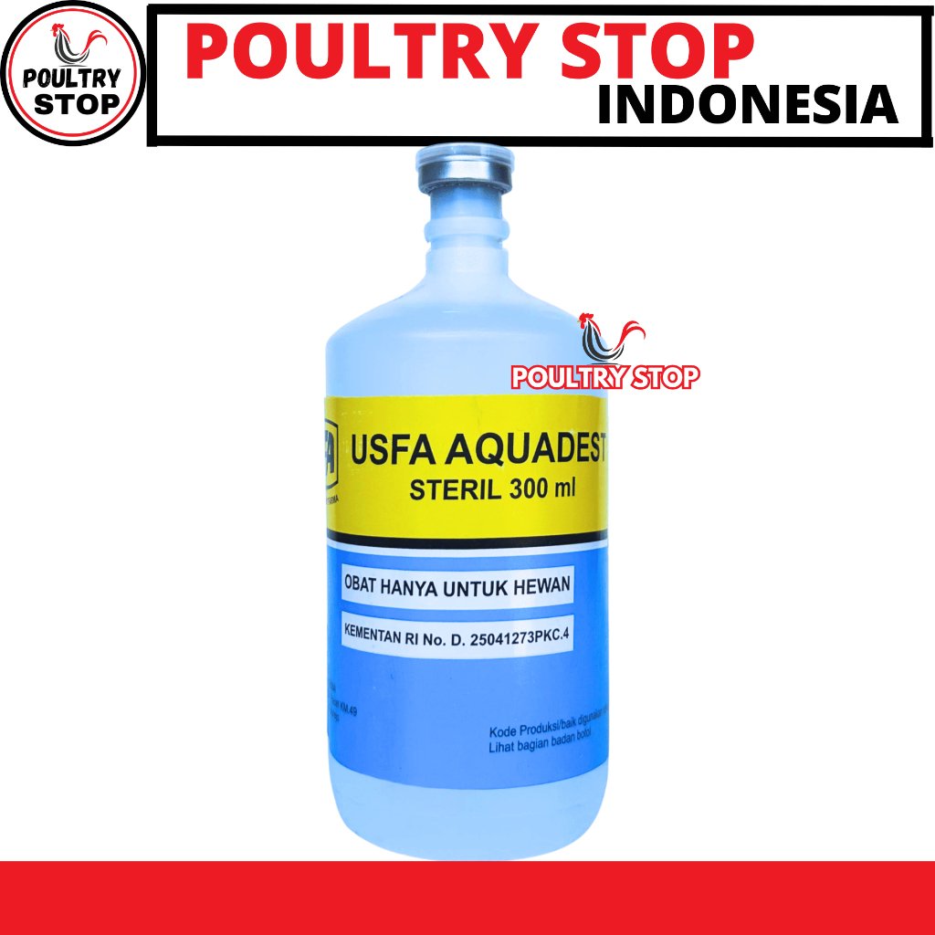 USFA AQUADEST 300ML - Aquades Air Steril Destilated Water untuk Campuran Obat Hewan Ternak