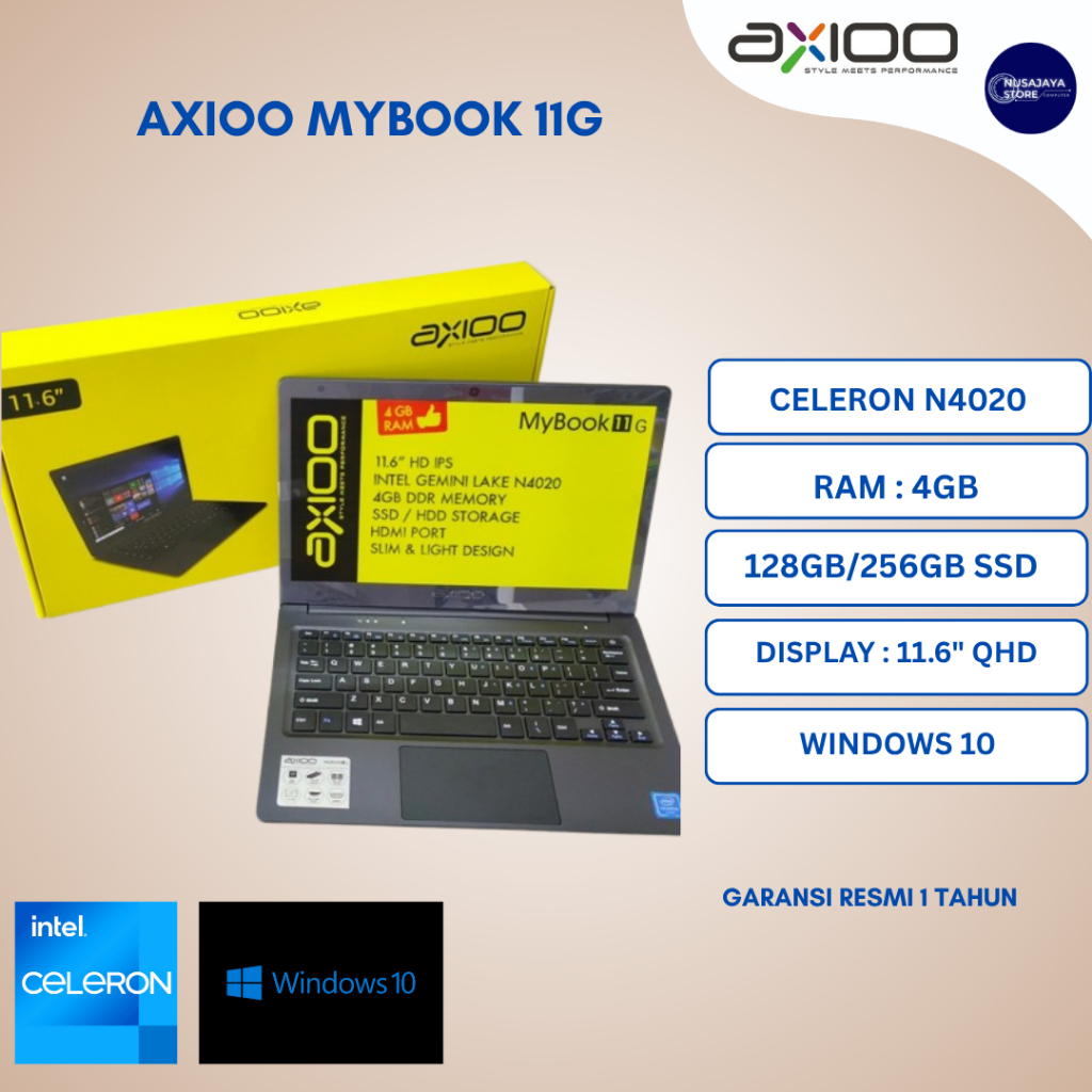 Axioo MyBook 11G Intel N4020 RAM 4GB SSD 256GB 11"HD windows 10 PRO