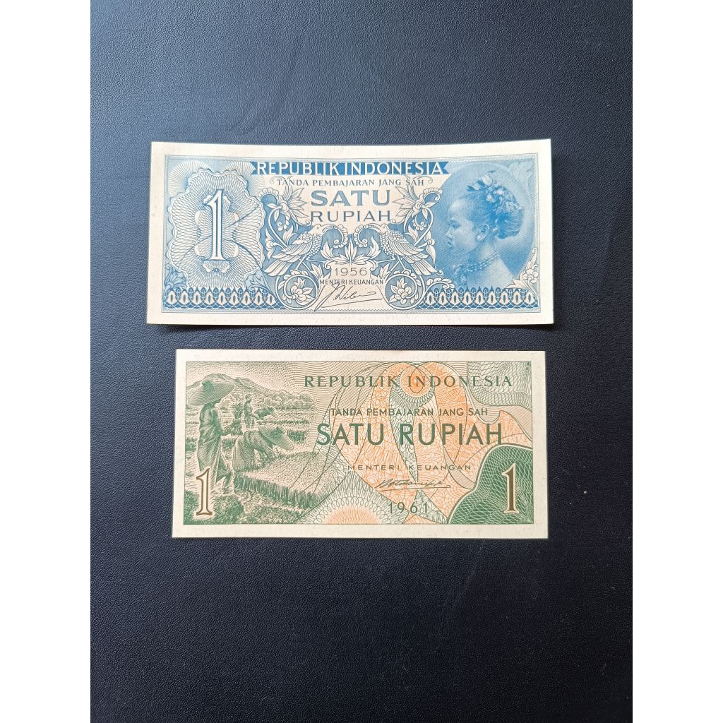 2 lembar uang kuno pecahan 1 rupiah