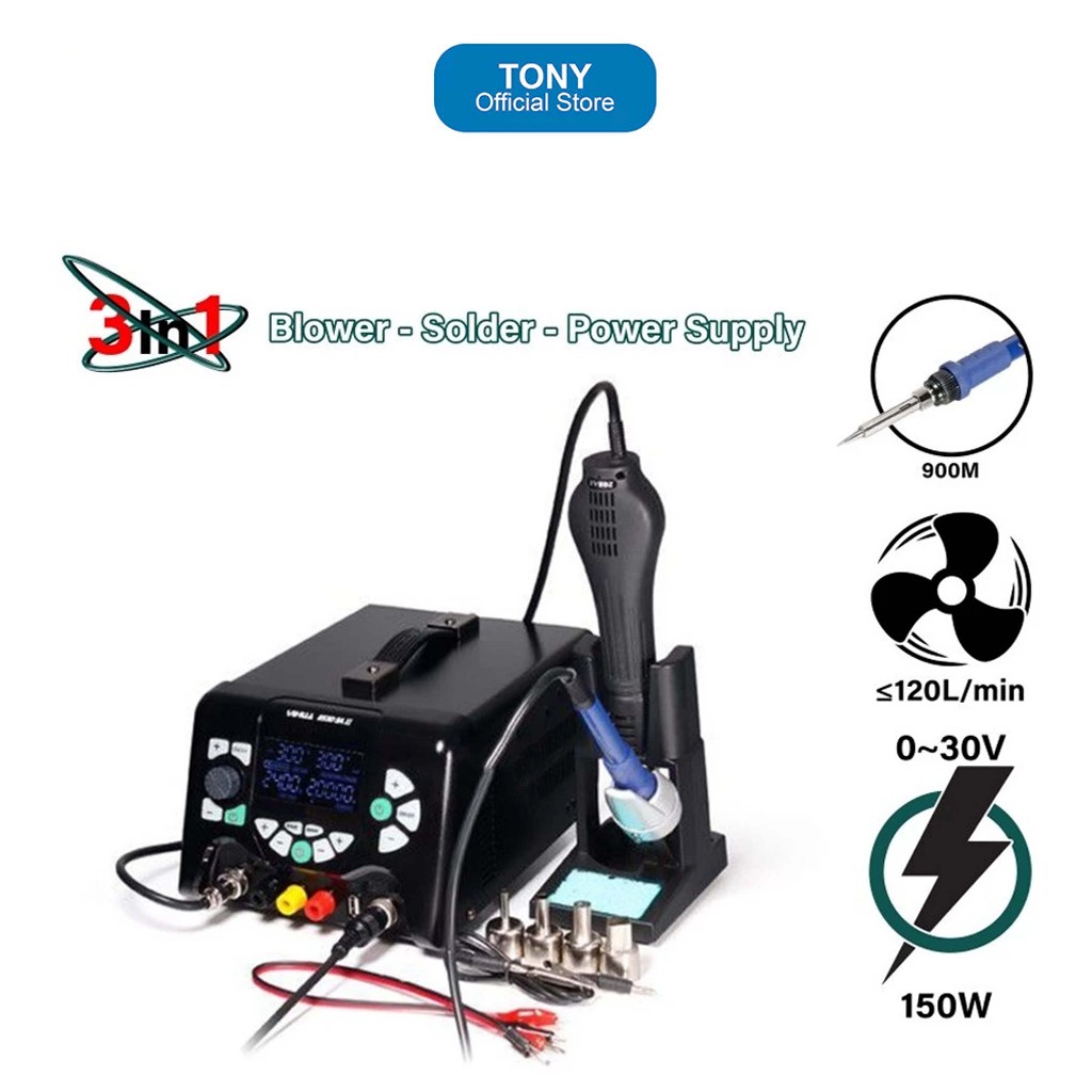 YIHUA 853D 5A II Blower Uap + Soldering +Power Supply Hp 5A 30V 3 in 1 920W SMD Soldering Station US