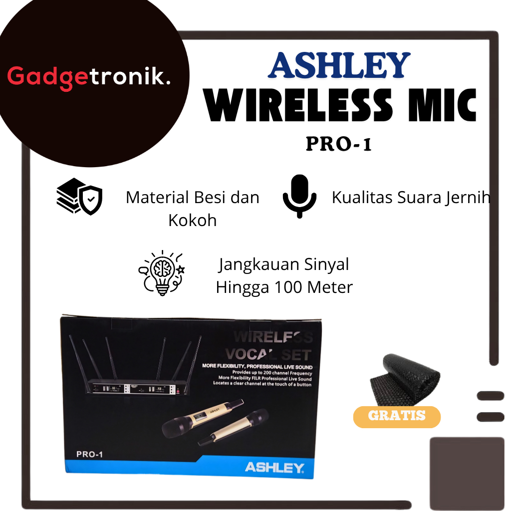 ASHLEY WIRELESS MIC PRO-1 / MICROPHONE NIRKABEL ASHLY PRO 1 / MIKROPON ASLEY WIRE LESS PRO1 / MIK TA