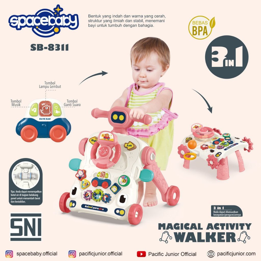 PUSH WALKER (3 IN 1) SB8311 ANAK MAGICAL ACTIVITY WALKER SPACEBABY