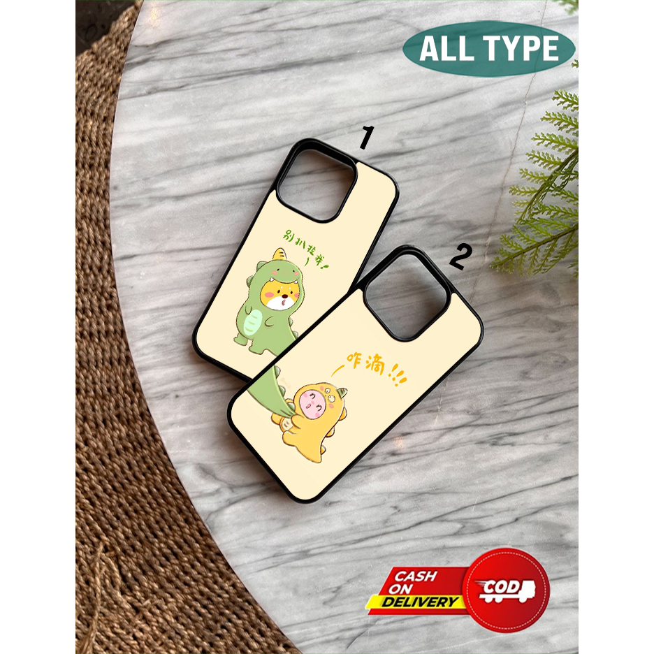 [MOTIF COUPLE DINO HIJAU&KUNING] Case Glossy 2D/Hardcase Untuk Semua Type HP IP, Xiaomi, Oppo, Vivo,