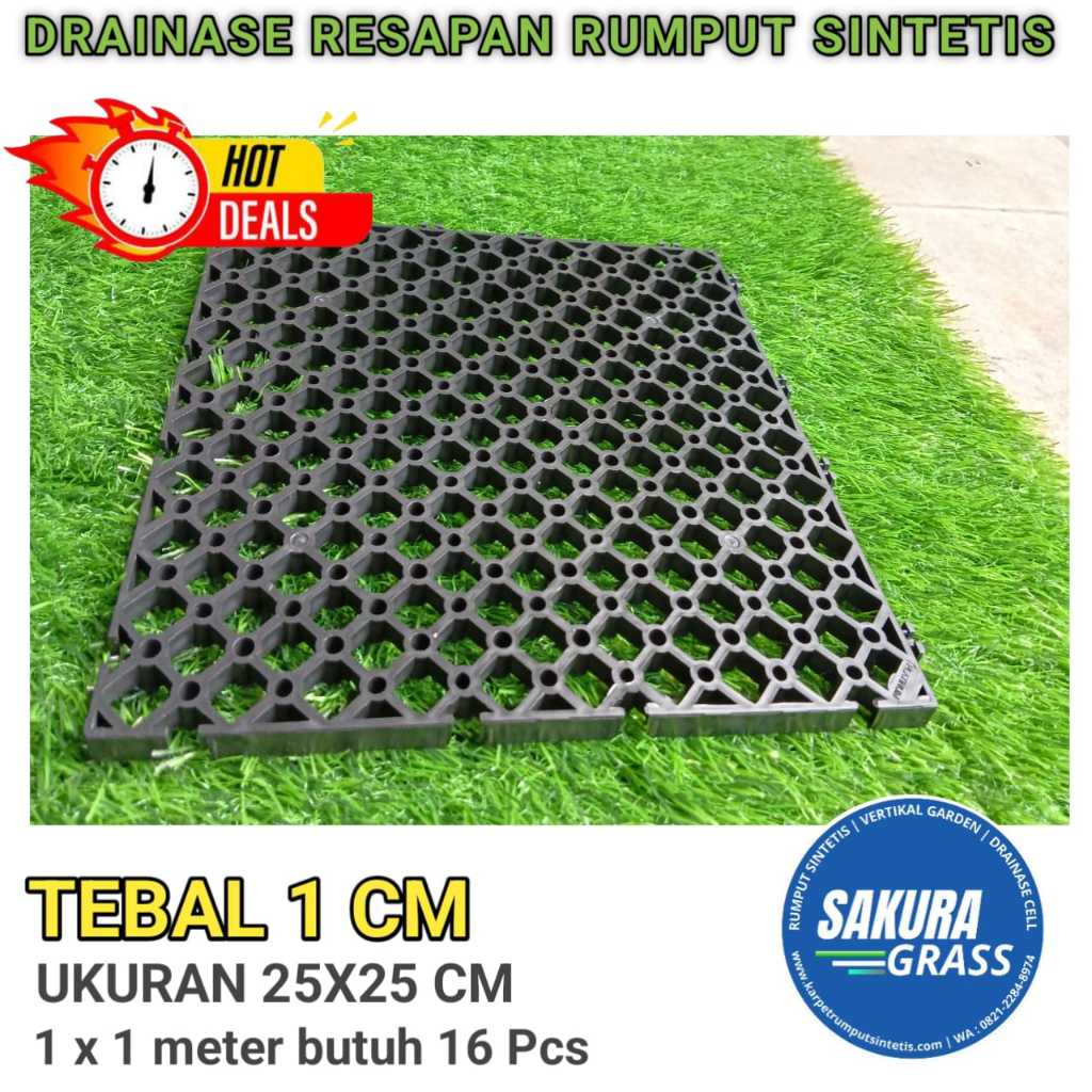 ALAS RESAPAN RUMPUT SINTETIS TEBAL 1 CM UKURAN 25X25 CM - DRAINASE CELL - DRAINASE RUMPUT SINTETIS