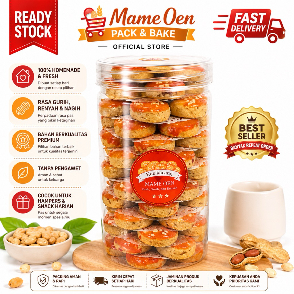 Kilua_Kitz07 Kue Kacang Mame Oen Fresh Homemade Kue Kering Lebaran Renyah Toples Tabung 500Ml 1000Ml