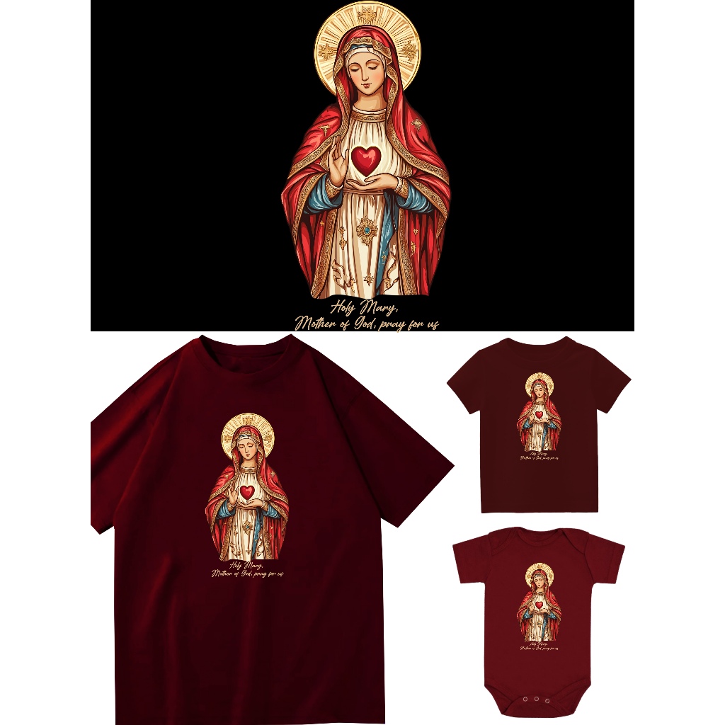 Baju Rohani Katolik Kaos Bunda Maria Red Hail Mary Mother Mary Tshirt