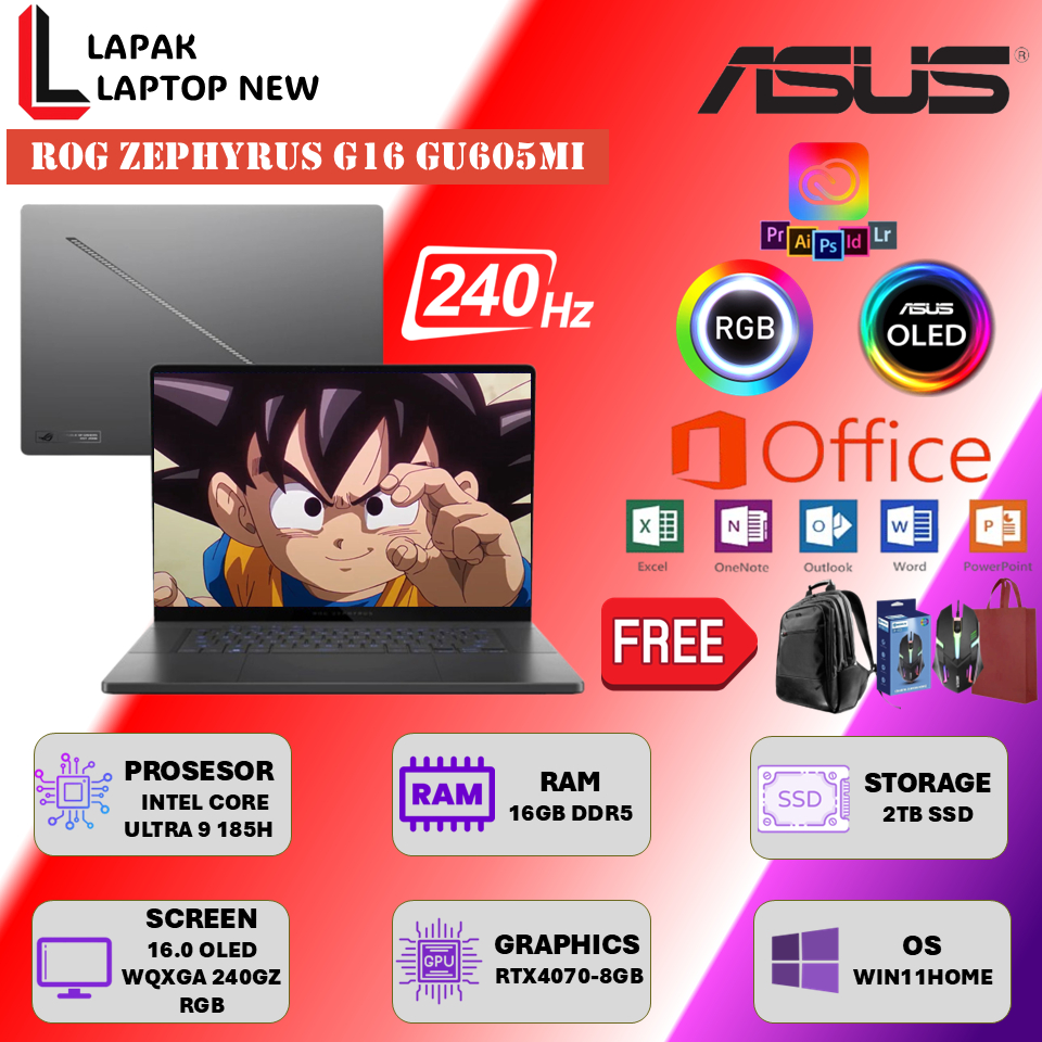 Laptop ASUS ROG ZEPHYRUS G16 GU605MI OLED ULTRA 9 185H RTX4070 16GB 2TB 16" WQXGA Nebula 240Hz W11