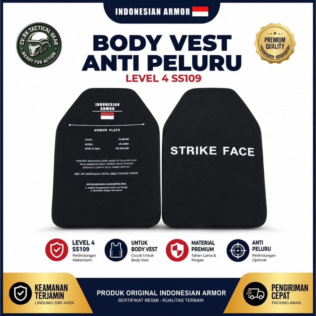 PLAT ANTI PLURU LEVEL IV (4 SS109) | BODY VEST CERAMIC STRIKE BALISTIC PLATE / J-FORCE / STRIKE FACE