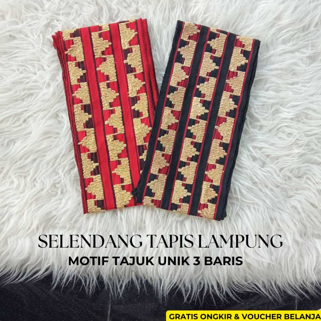 Selendang/Bisban Sulam Tapis Lampung - Bisban Tapis Motif Tajuk 3 Baris - Selendang Acara Khas Lampu
