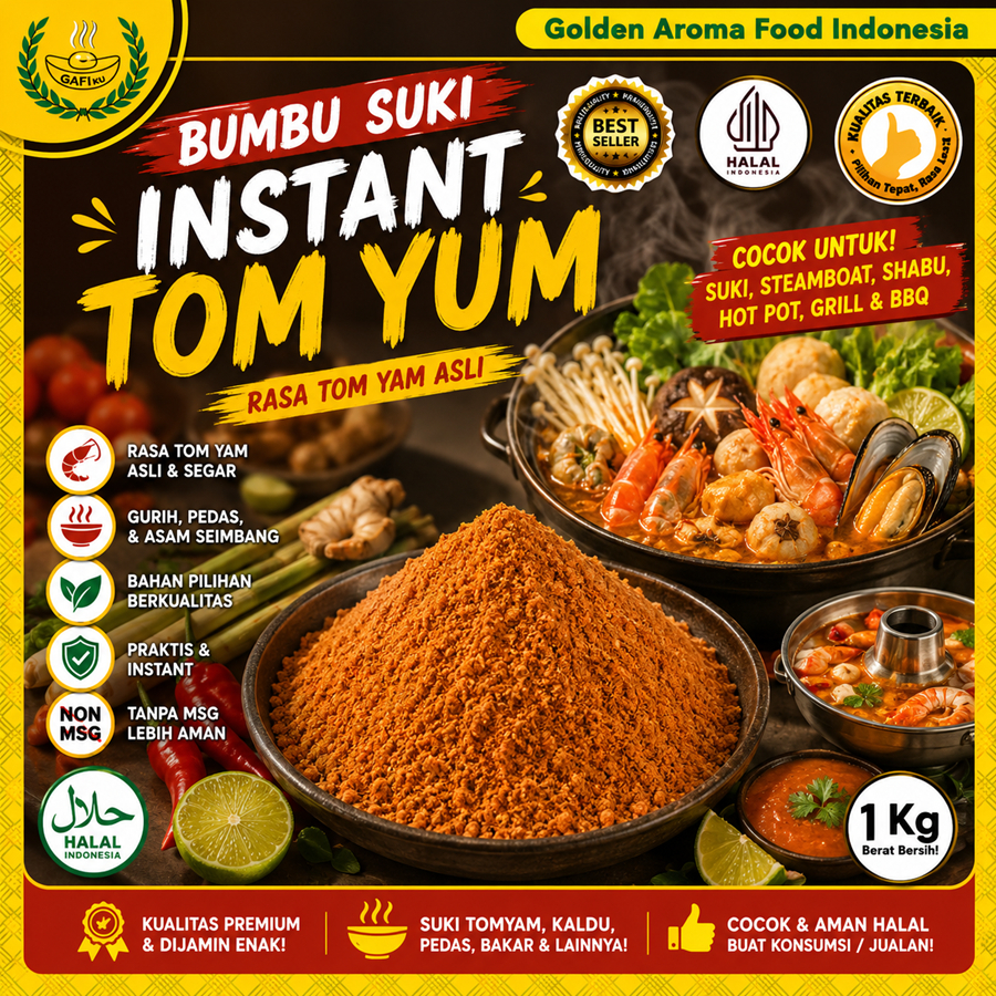 BUMBU SUKI INSTAN Tomyam 1Kg Steamboat Shabu Hotpot Rasa Tomyum Seafood Kiloan 1 Kg Tom Yam Yum Hala