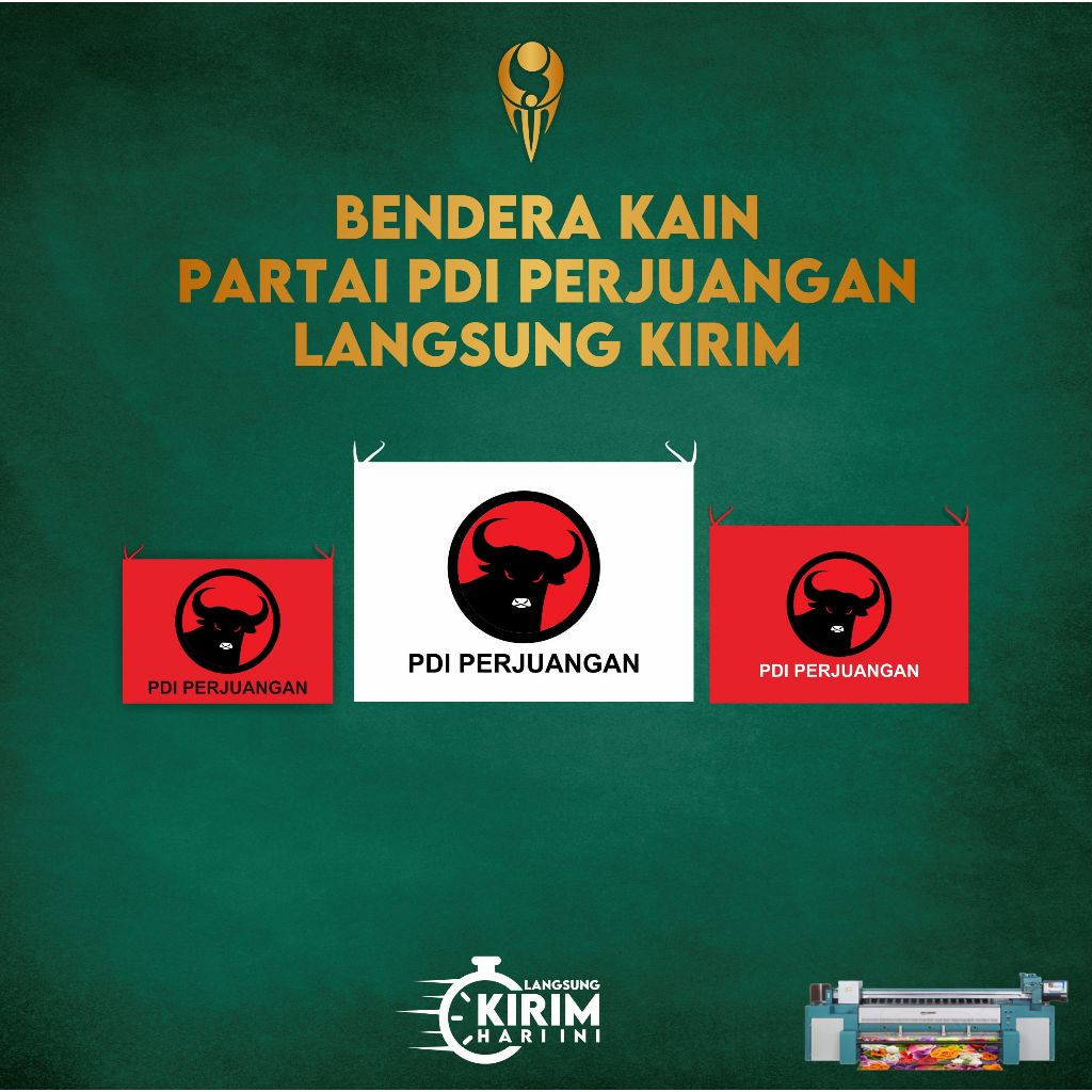 BENDERA BAHAN KAIN PARTAI PDI PERJUANGAN SUDAH JADI KUALITAS PREMIUM FULL COLOR - SOLDIMPRO