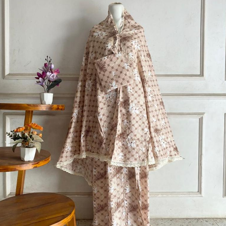 Mukena Dewasa Motif Bunga Lora Renda Kecil Bahan Rayon Premium