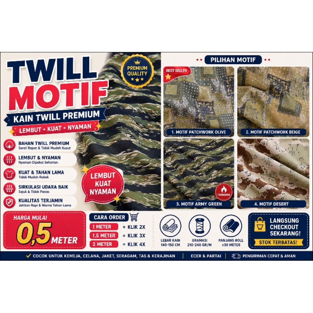 Kain katun Twill motif/Twill camo untuk celana/kain Twill loreng