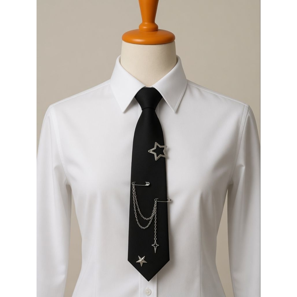 SHELNA_ DASI Y2k / Gothic kalcer RANTAI (HITAM) NECK TIE Y2K dasi punk dasi korea