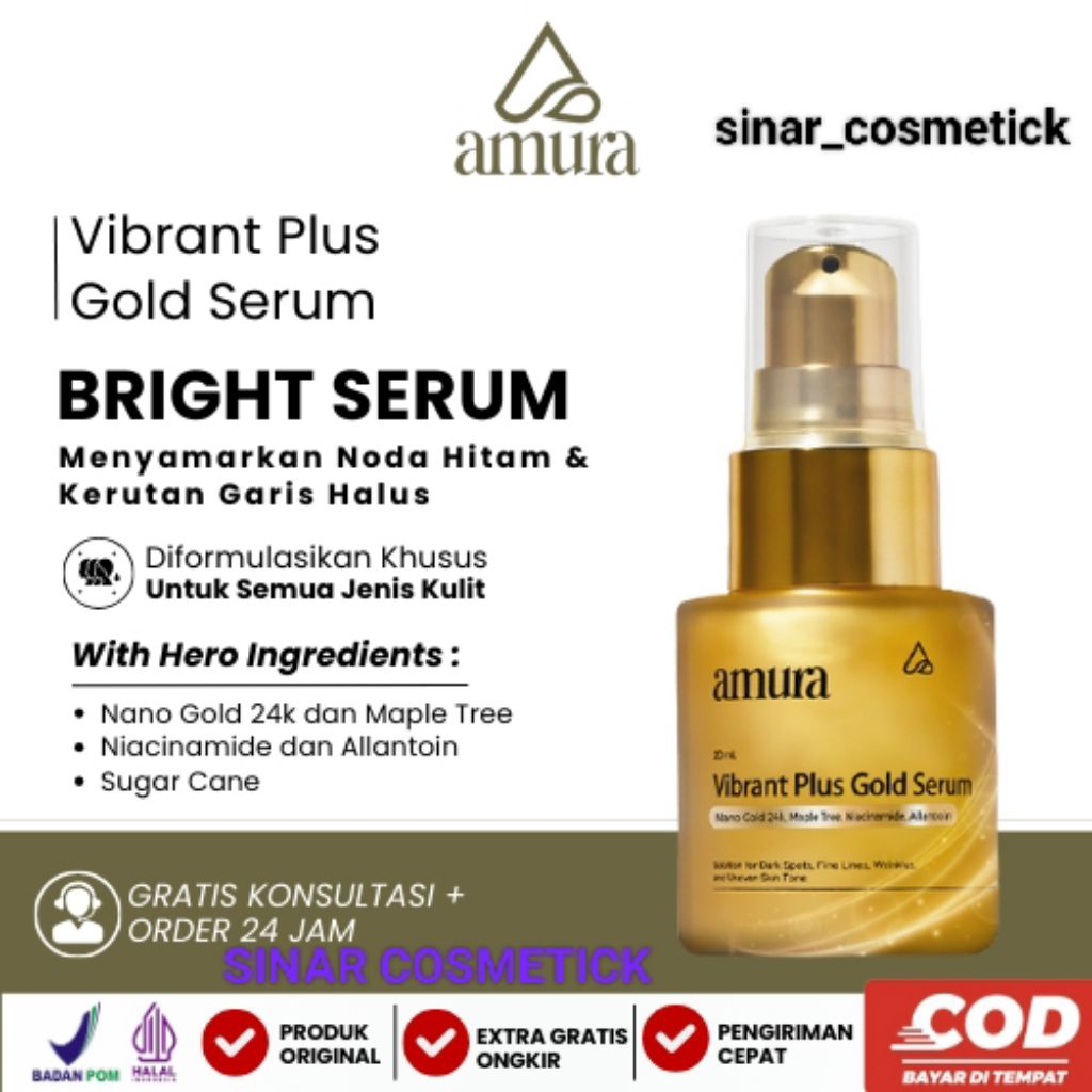 AMURA GOLD SERUM NANO GOLD 24K - SERUM WAJAH FLEK HITAM KUSAM & GARIS HALUS ( GOLD )