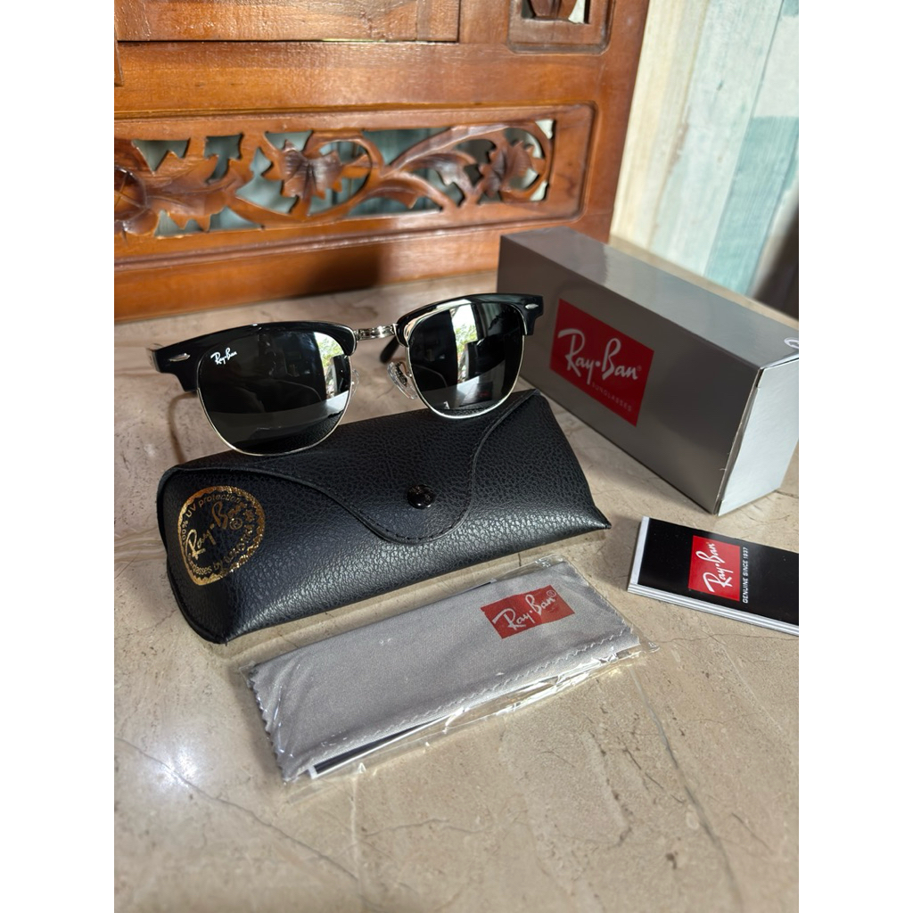 kacamata klasik ray-ban Rb 3016 club master sz 51 glosy-silver kaca hitam