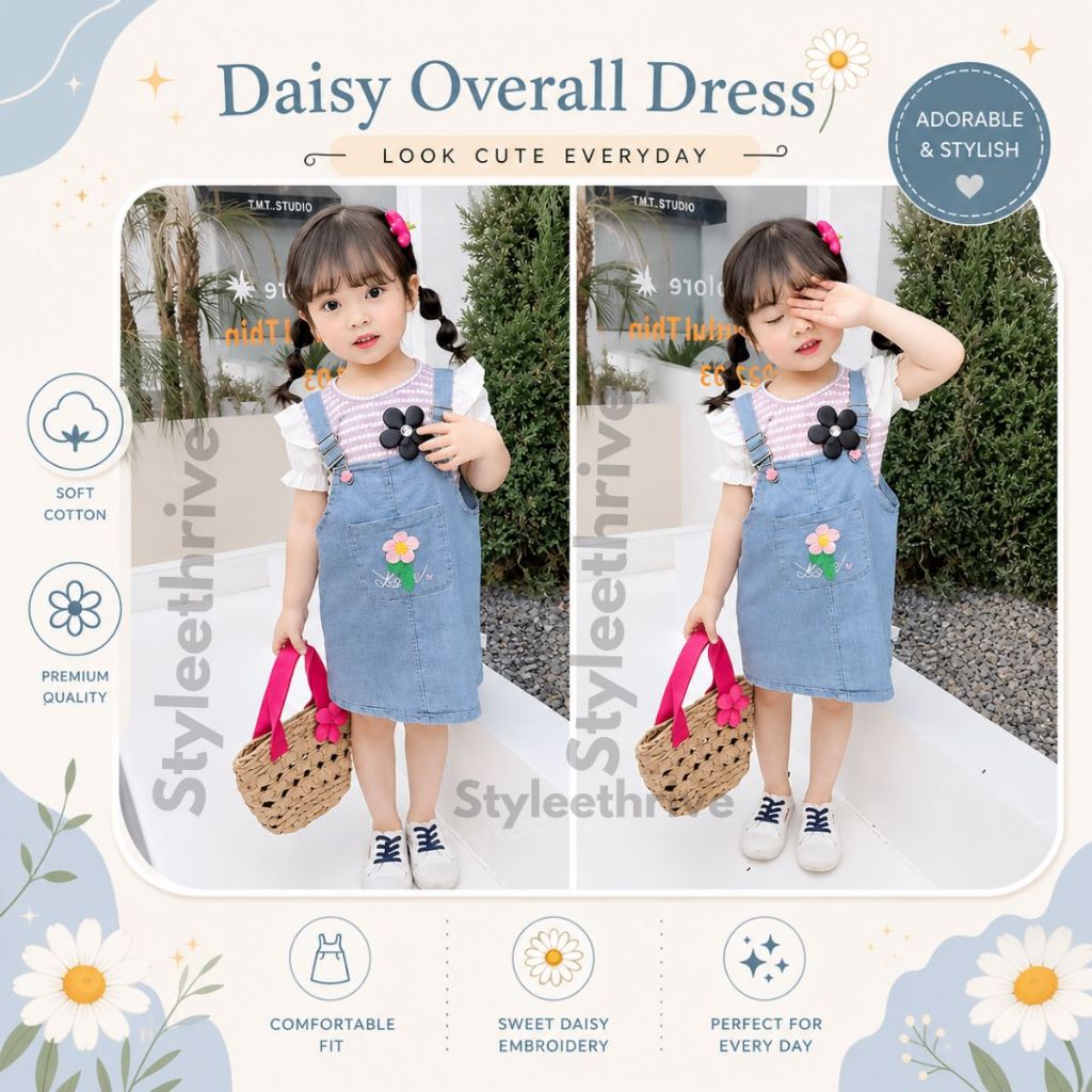 styleethrive jumsuit anak perempuan baju kodok jeans anak perempuan baju kodok 2in1 rok jeans 1-4 th
