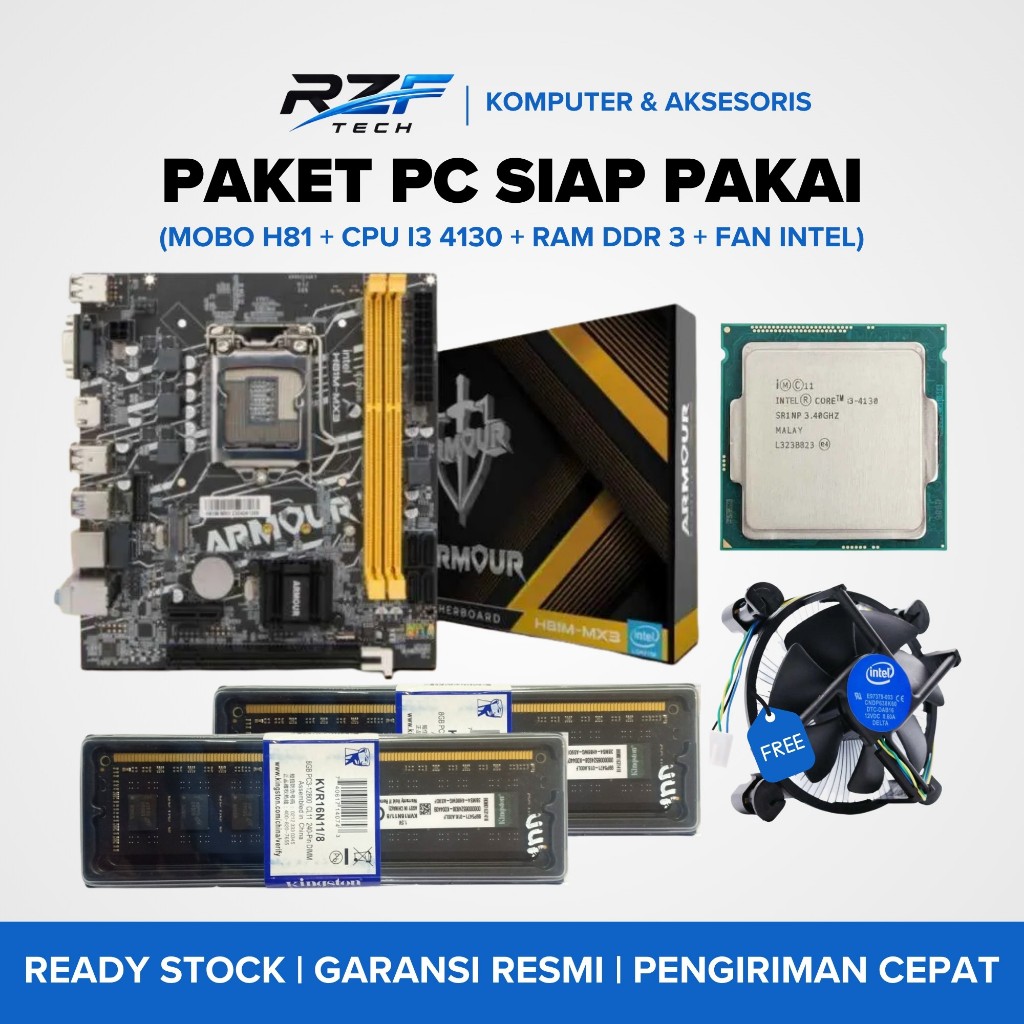 Paket Motherboard H81 Armour MX-3 Socket LGA 1150 Ram DDR3 NVME HDMI VGA Gigabit Lan / Paket Intel C