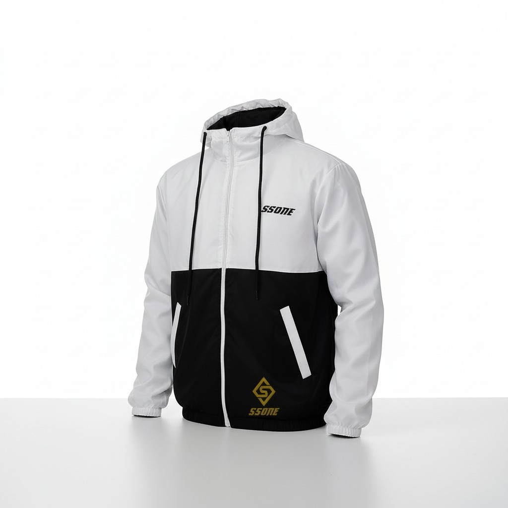 jacket parasut pria wanita waterproof jacket windbreaker vintage hitam putih original ssone