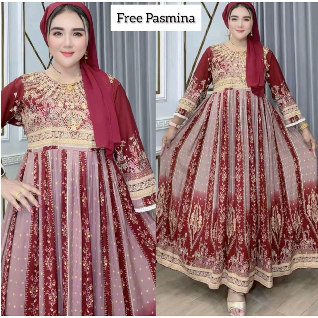 Gamis Hindi Wanita Anjeli Fre Selendang Dres India Wanita Styel Bollywod Modern  Cantik dan Elegan F